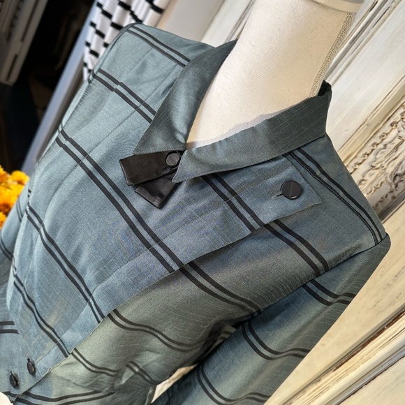 Coletti Elegant Green Plaid Victorian Women's Long Sleeve Peplum Blouse - Picture 4 of 9